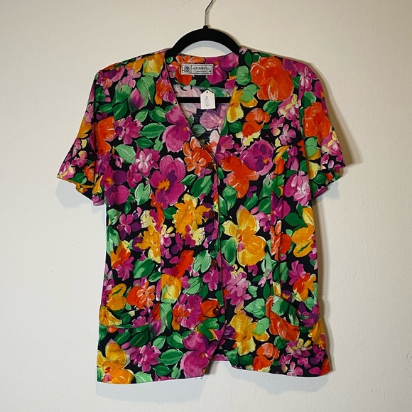 COPY - 80s Floral Short Sleeve Button Down - Picture 6 of 11